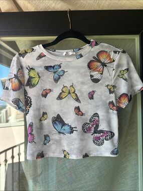 Better Be Gray Crop Top with Multicolor Butterfly Print